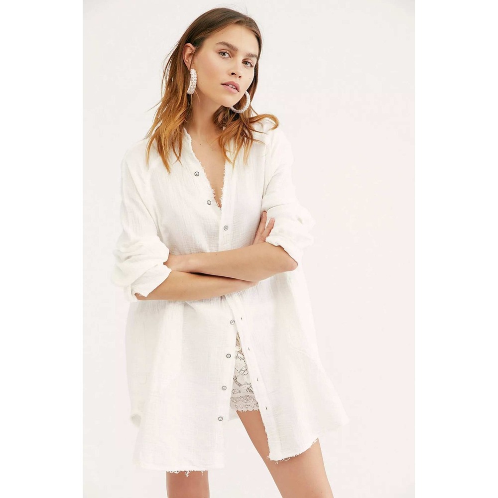 Free People White Buttondown Cotton Summer Daydream Large